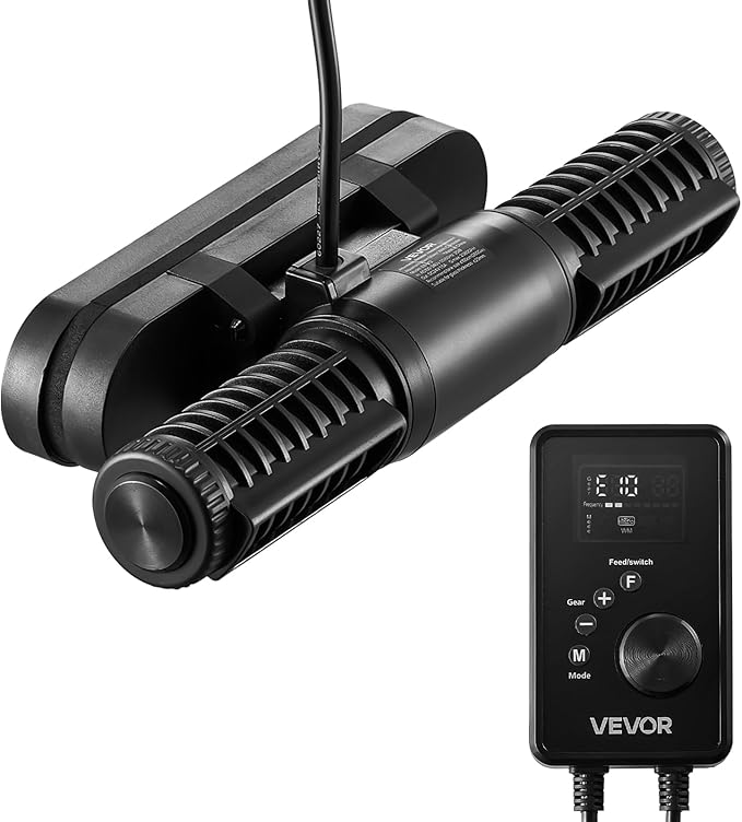 VEVOR Aquarium Wave Maker, 25W, 2380 GPH Adjustable Cross Flow Pump with Controller, Magnetic DC 24V Aquarium Powerhead, Strong Magnetic Base, 360° Rotating Wavemaker, for Saltwater Marine Freshwater