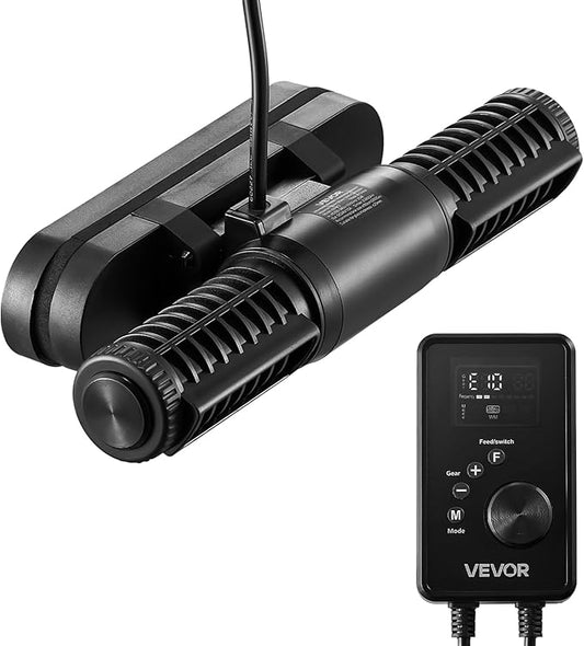 VEVOR Aquarium Wave Maker, 25W, 2380 GPH Adjustable Cross Flow Pump with Controller, Magnetic DC 24V Aquarium Powerhead, Strong Magnetic Base, 360° Rotating Wavemaker, for Saltwater Marine Freshwater