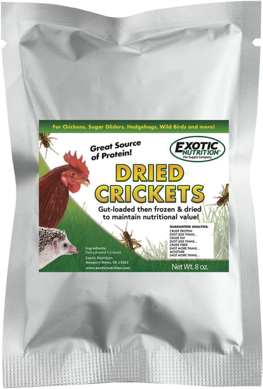 2 Pound Dried Crickets - High Protein Insect Treat - Chickens, Wild Birds, Hedgehogs, Bluebirds, Reptiles, Sugar Gliders, Opossums, Skunks, Lizards, Bearded Dragons, Fish, Turtles 8 oz. (4 Pack)