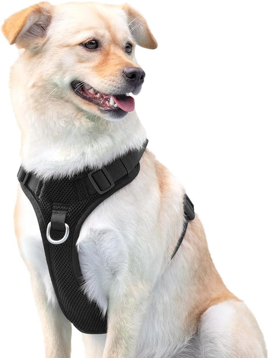 No Pull Dog Harness for Small Medium Large Dogs - Adjustable Two-Layer Mesh Dog Vest with Dual Clip, Escape Proof, Quick Release, Lightweight Breathable Mesh for Walking Hiking (Black,XL)