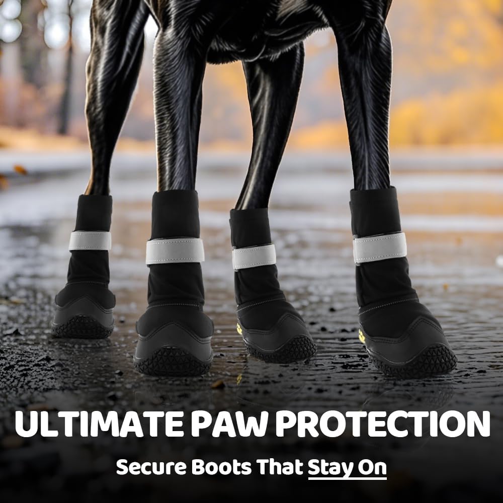 Hcpet Dog Shoes, Dog Boots & Paw Protectors for Winter Snowy Days, Rainy Weather, Outdoor Anti-Slip Sole Dog Booties for Hardwood Floor Black-Leg 2