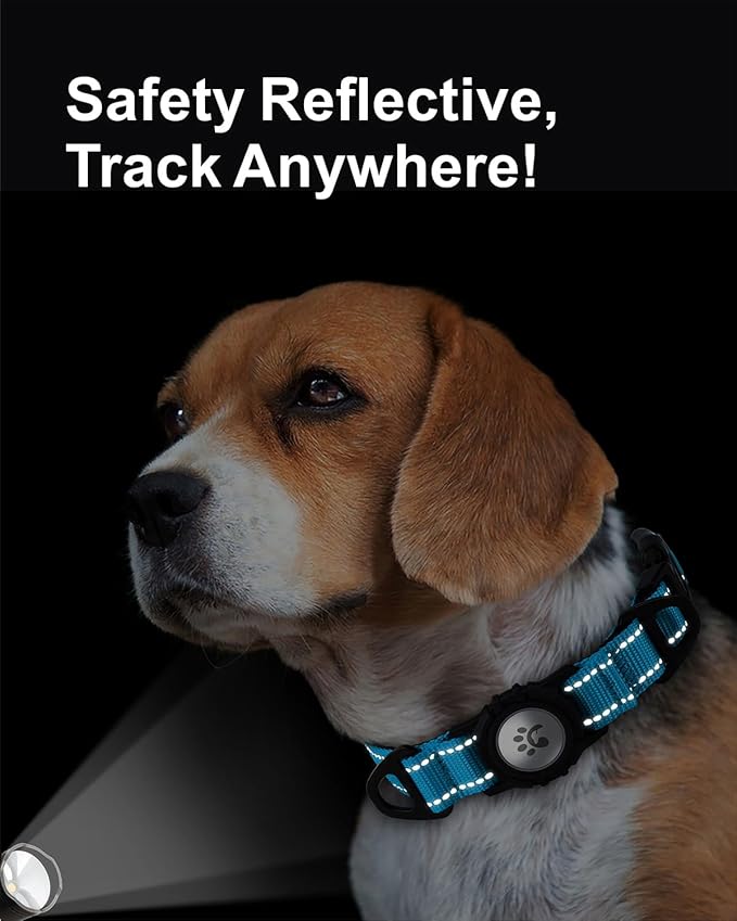 TagME Airtag Dog Collar,Waterproof Reflective Pet Collar with Airtag Holder,Soft Padded and Double D-Rings for Medium Dogs,Light Blue