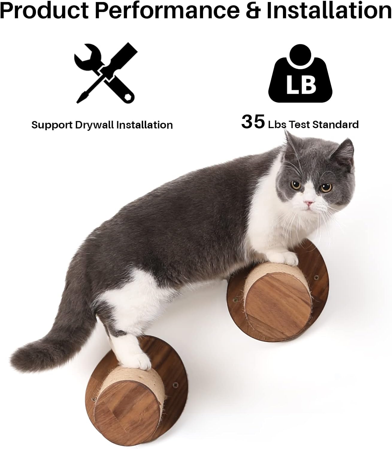 FUKUMARU Cat Wall Furniture, 11.8 Inch Cats Shelves for Drywall, Walnut Wood Kitten Stairs for Wall Mounted with Jute Scratching Kittens Steps, 2 of Pack