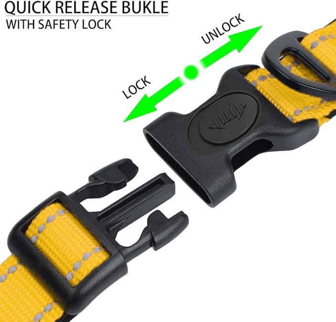 JSXD AirTag Dog Collar, Night Reflective Nylon Dog Collar for Small Medium Large Dogs,Lockable Quick Release Buckle,Padded Breathable Pet Collar with AirTag Holder (Yellow, Medium)