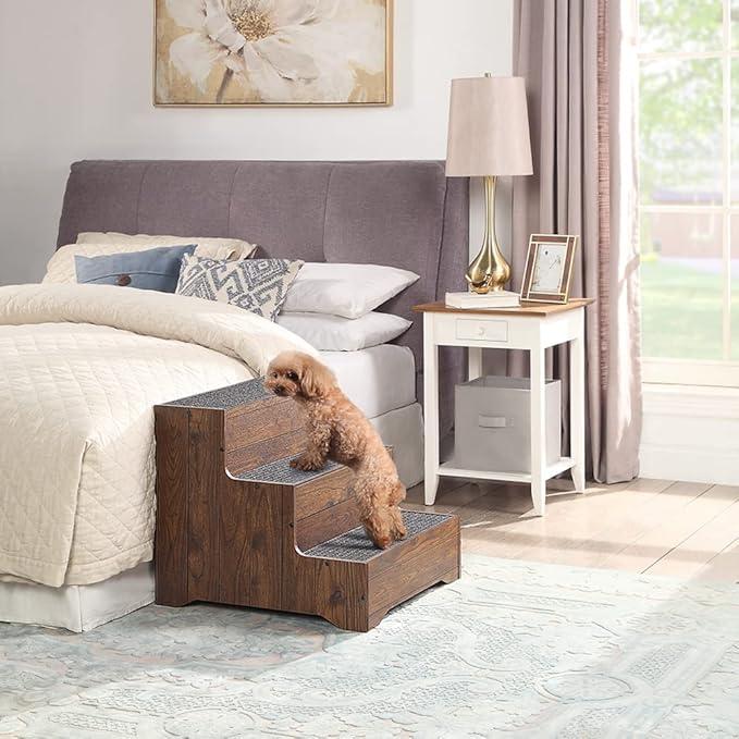 beeNbkks Furniture Style Dog Stairs, Pet Steps for Small Dogs and Cats, Wooden Non-Slip Pet Ladder for Elderly Injured Pets Short Legged Puppy to Reach Couch Sofa High Bed Windowsill