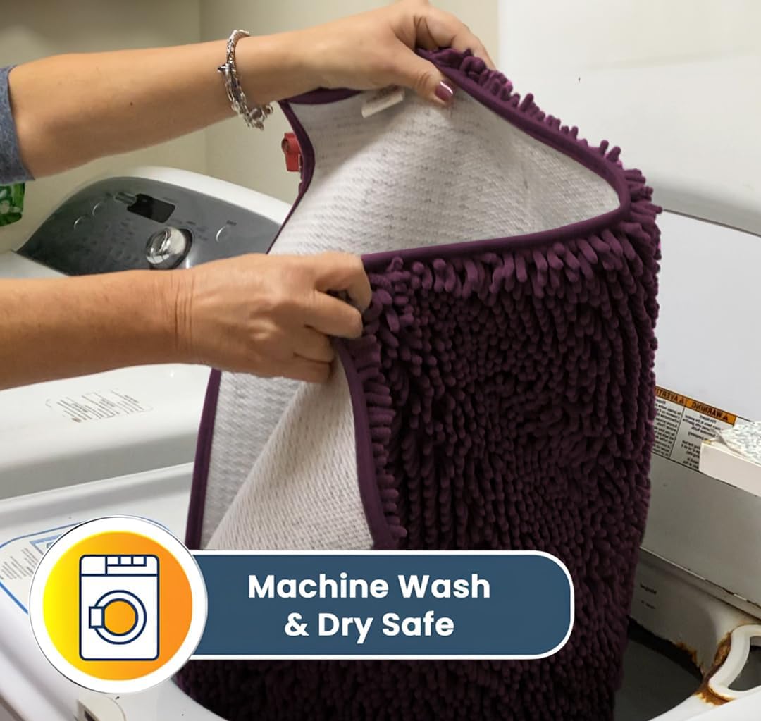 Muddy Mat® Shown on TV – Super Absorbent Door Mat Indoor, Microfiber Quick Dry Chenille Entryway Rug, Non-Slip Front Door Mat, Indoor Mats for Entryway, Machine Washable Pet Rug, Dark Purple 36"x60"