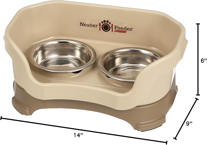 Neater Feeder Deluxe Mess Proof Cat Bowls Elevated for All Breeds – Made in USA – No Spill Raised Bowls for Indoor Cats – Stainless Steel Food and Water Bowl Set, Pet Dish Feeding Station, Cappuccino