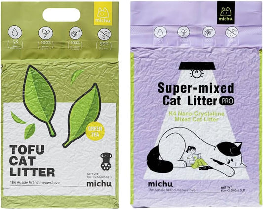 Tofu Cat Litter Natural Clumping Tofu Cat Litter 5.5lb/88oz 5 Scents (Greentea + Mixed, 2 Pack)
