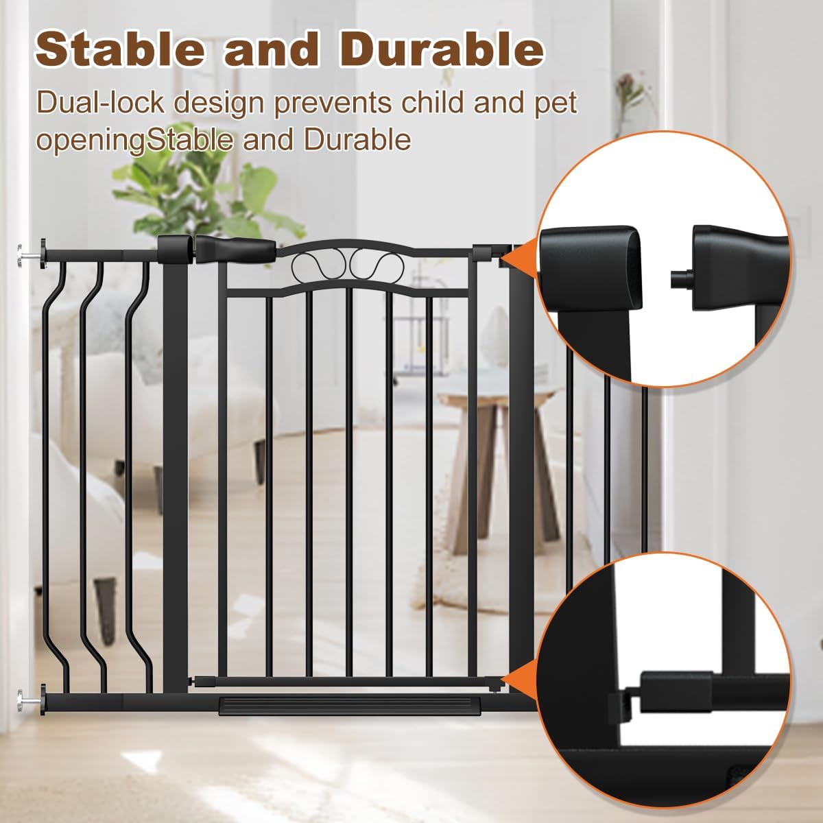 29.5-43.7" Wide Baby Gate for Stairs No Drilling, 30" Tall Metal Pet Baby Safety Gates with Expansion Kit, Press Mounted Pet Gate Indoor for Kids, Walk Through Dog Gates for Doorways, Black