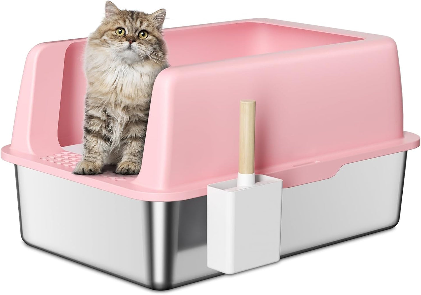 Zarler Stainless Steel Litter Box with Lid, Extra Large Cat Litter Boxes, XL Large Metal Litter Box for Big Cats with High Sided, Pink (Non-Sticky, Easy to Clean, Anti-Urine Leakage)
