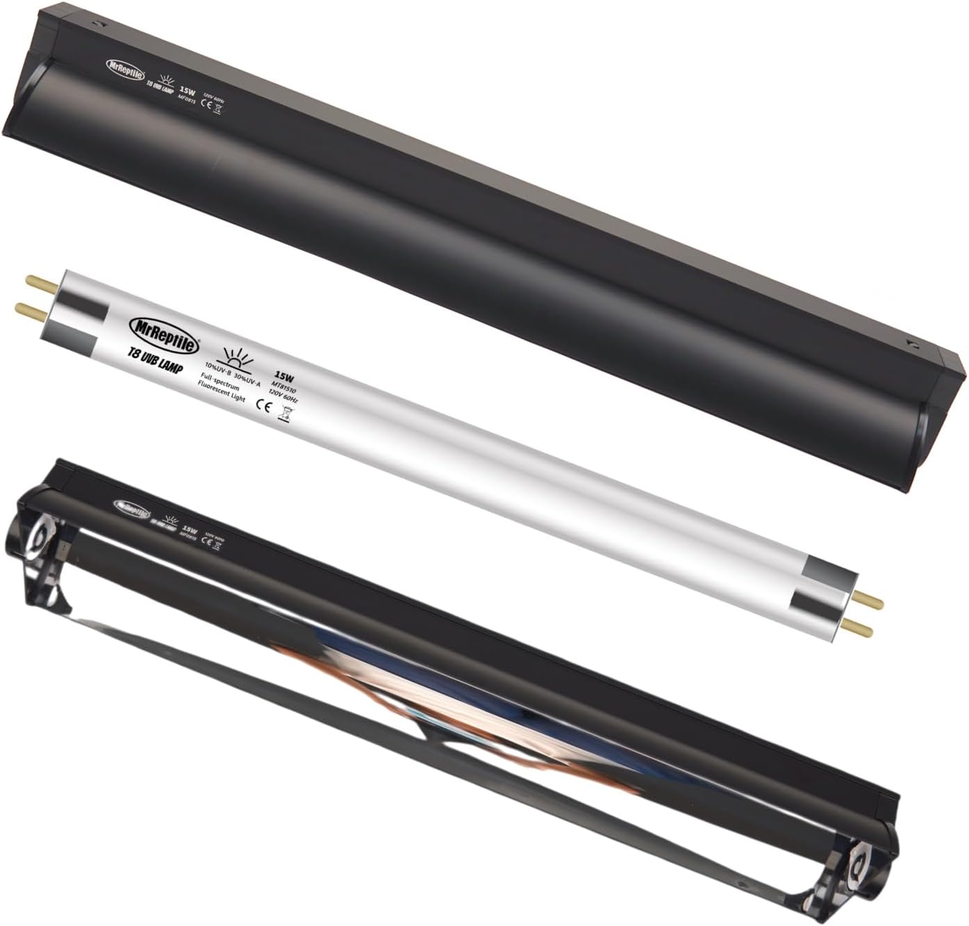 MRREPTILE T8 UVB Reptile Light, 15W 10.0 UVB Lamp for Desert Reptiles, Bearded Dragon UVB Light Bar, UVB Reptile Liner Light Fixture and Tube Bulb