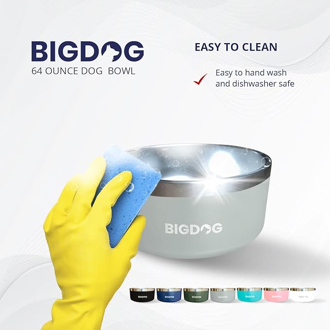 BIGDOG Large Dog Bowls, Stainless Steel Dog Food and Water Bowl (64 Ounce, Army Green)