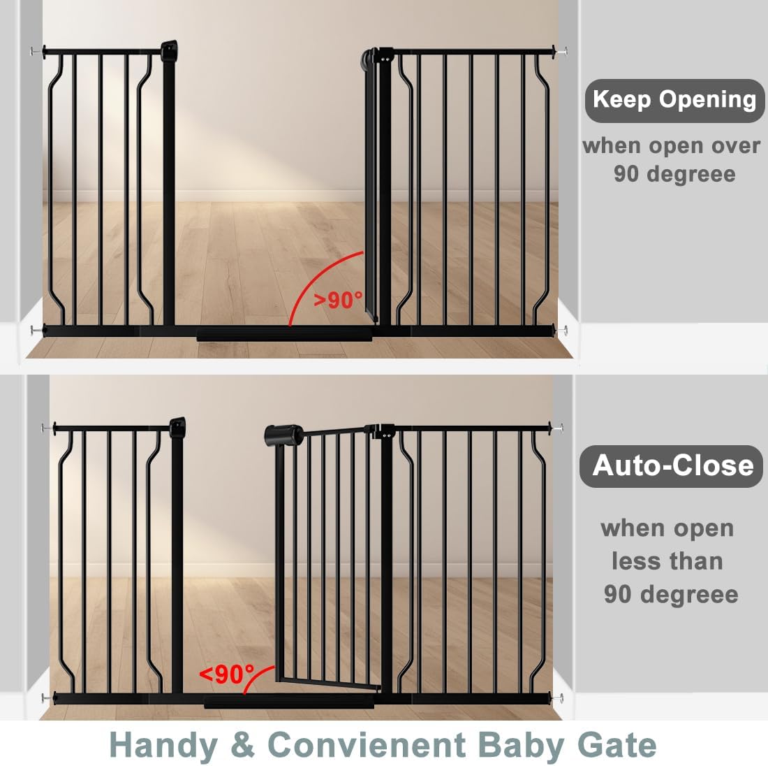 Fairy Baby Extra Wide Baby Gate Black 57.5-62 Inch Wide, Walk Through Pressure Mounted No Drill, Long and Large Tension Dog Gates for Pet and Kids
