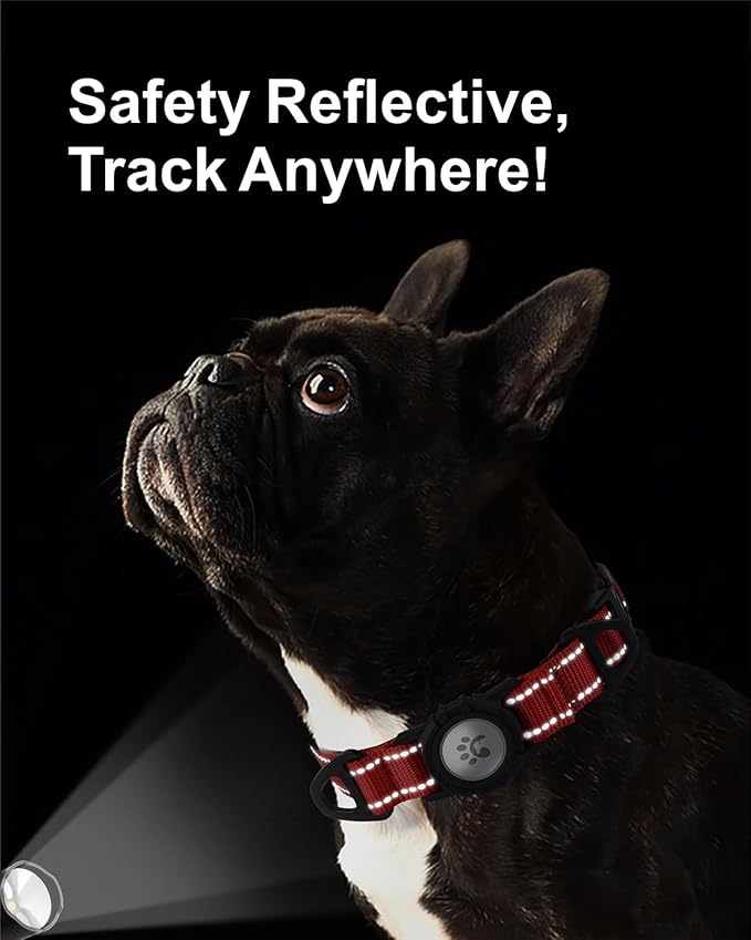 TagME Airtag Dog Collar,Waterproof Reflective Pet Collar with Airtag Holder,Soft Padded and Double D-Rings for Puppy,Red