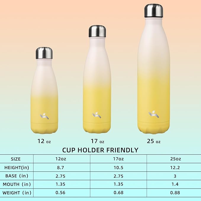 Insulated Water Bottles,25 oz Double Wall Stainless Steel Vacumm Metal Flask for Sports Travel,Lemon