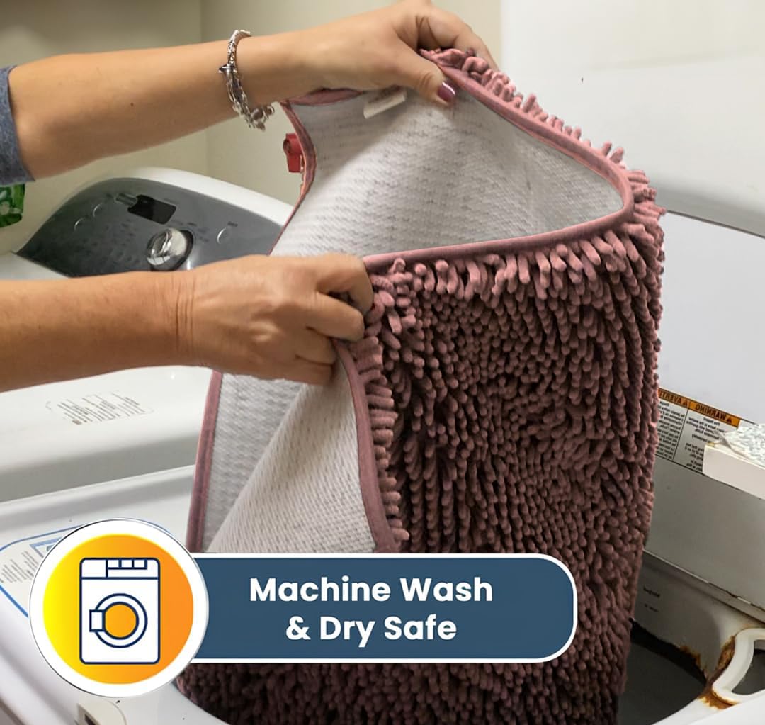 Muddy Mat® Original Dog Door Mat for Muddy Paws, Super Absorbent Microfiber, Non-Slip Washable Pet Rug, Quick Dry Chenille Entryway Carpet, Machine Washable Indoor Outdoor mat, Pink 24"x60"