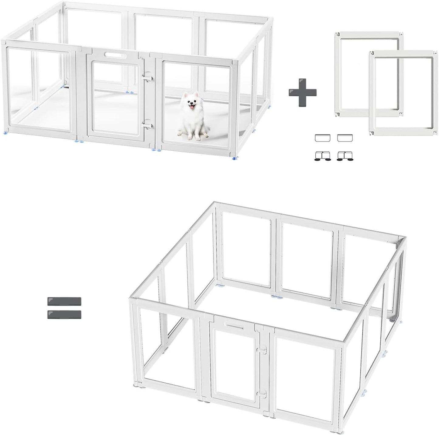 Acrylic Dog Playpen Suitable for Expanding Clear Dog Playpen Includes 2 I-Type Connectors and 2 Suction Cup Bases（23.6", 2PCS