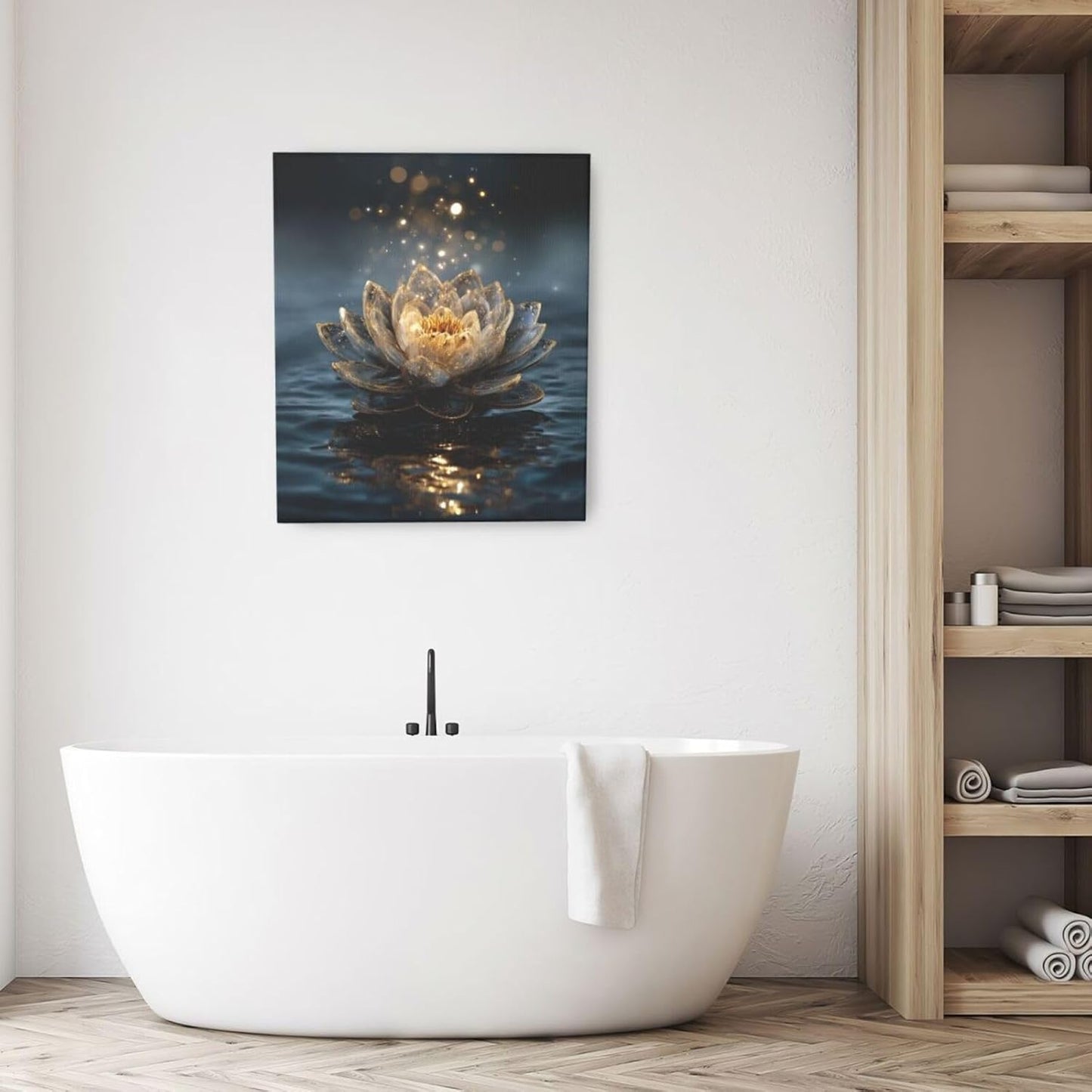 Zen Lotus Canvas Wall Art Mystical Lotus Bloom in Water Aesthetic Pictures Wall Decor Modern Meditation Spiritual Painting Print Framed Artwork Decorations Gifts for Yoga Spa Room Bathroom 20"x24"