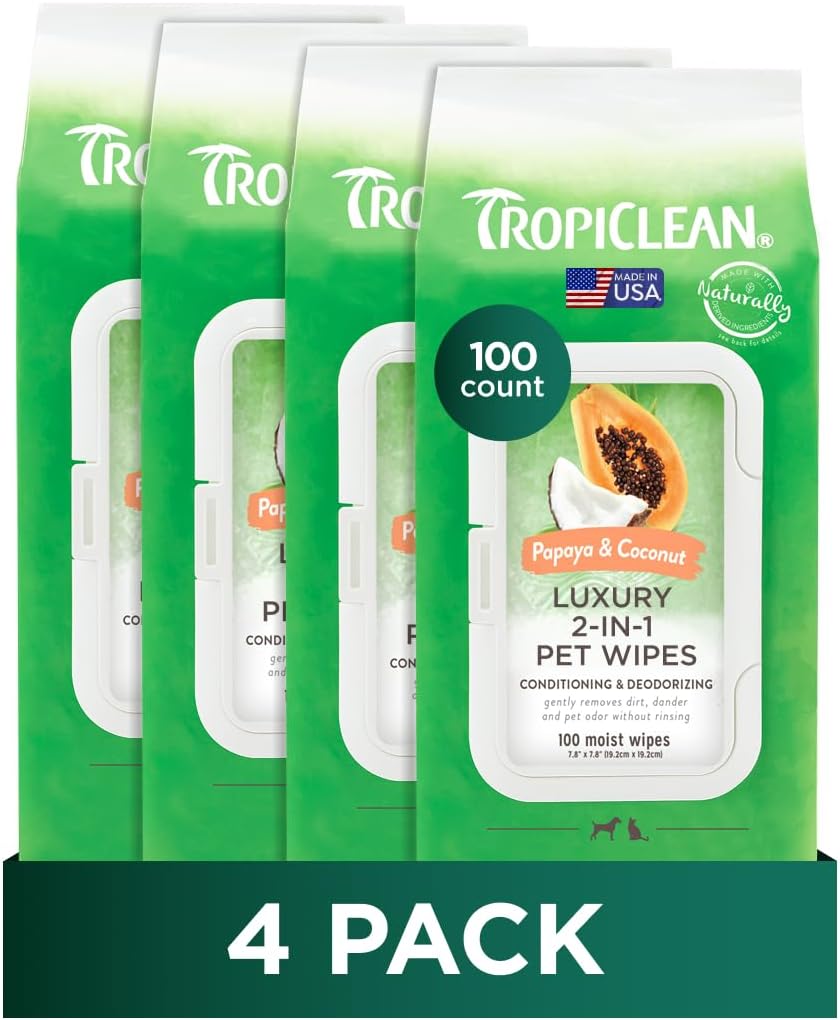 TropiClean Papaya & Coconut Dog Wipes for Paws and Bottom | Deep Cleaning Dog Grooming Wipes | Safe for The Face | Cat Friendly | 400 Count
