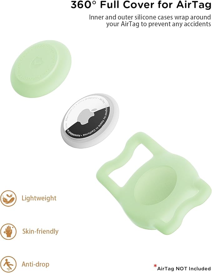 IP68 Waterpoof Dog Airtag Holder, Stretchy Silicone Full Body Covered Apple Air Tag Holder for Dog Cat Collar Fit All Width Collar (Luminous, 1 Pack)