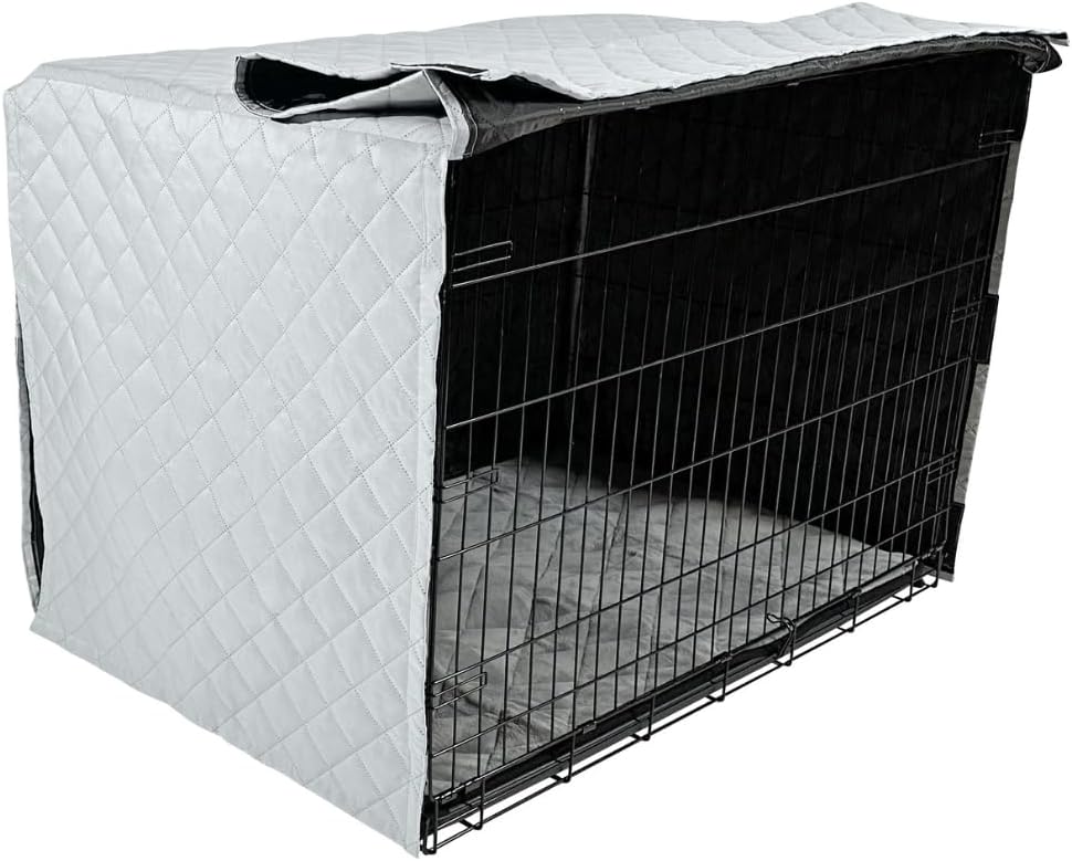 4Knines Quilted Dog Crate Cover – Heavy-Duty, Water-Resistant Fabric for Indoor/Outdoor Use – Durable Travel Cage Cover for Training, Weather Protection – Fits 42-Inch Crates – Grey
