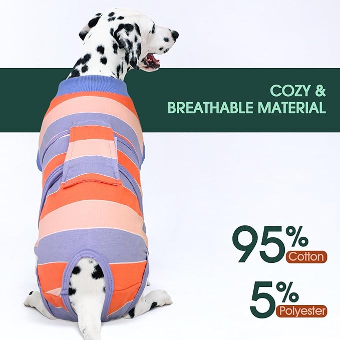 Kuoser Dog Surgery Recovery Suit for Female Male Dogs, Stripes Spay Neuter Anti-Licking Dog Onesie, Abdominal Wounds Surgical Suit Snugly Pet Collar Alternative Post Surgery Vest Bodysuit, Orange L