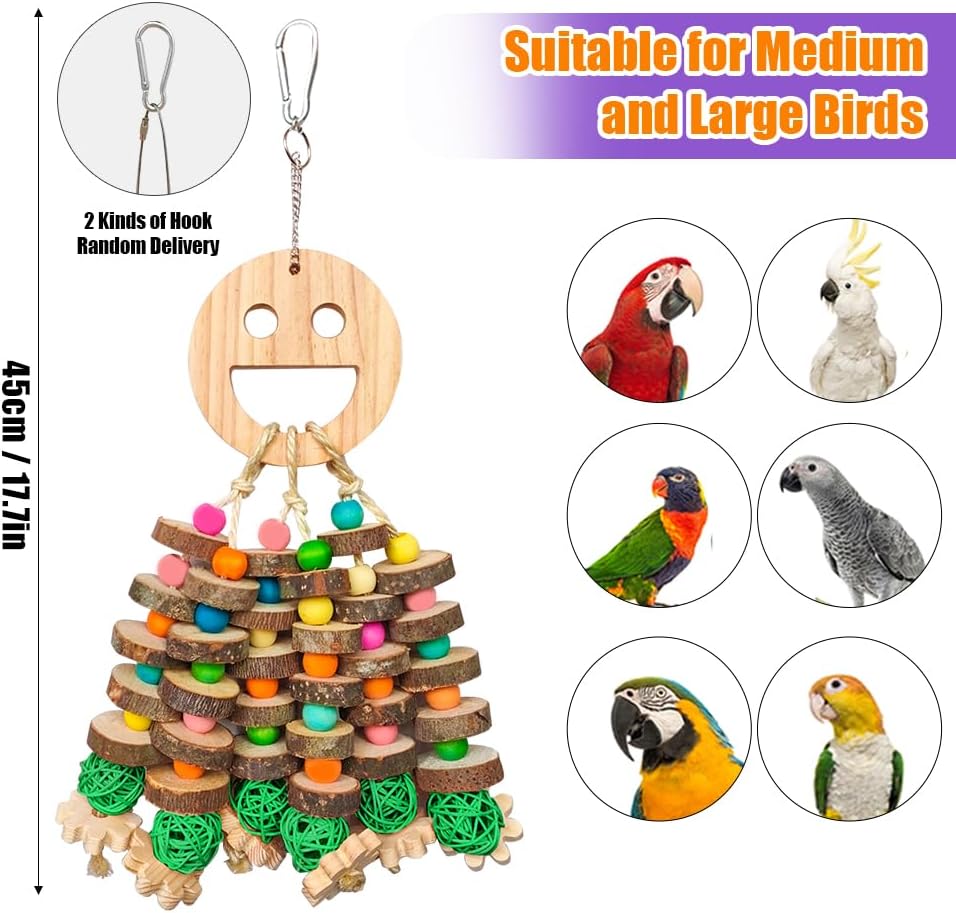 Large Parrot Toys, Multi-Color Wooden Block with Halloween Shape Bird Chewing Toy for Macaws, Cockatoos, African Grey and Large Medium Parrot Birds