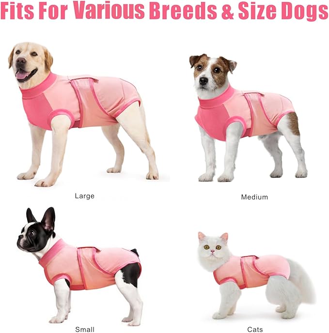 Idepet Dog Recovery Suit Female,Dogs Onesie Suit Surgery Male Breathable Pet Bodysuit for Spay Neuter E-Collar & Cone Alternative Surgical Suit Puppy Abdominal Anti Licking Wounds Shirt (Pink, S)