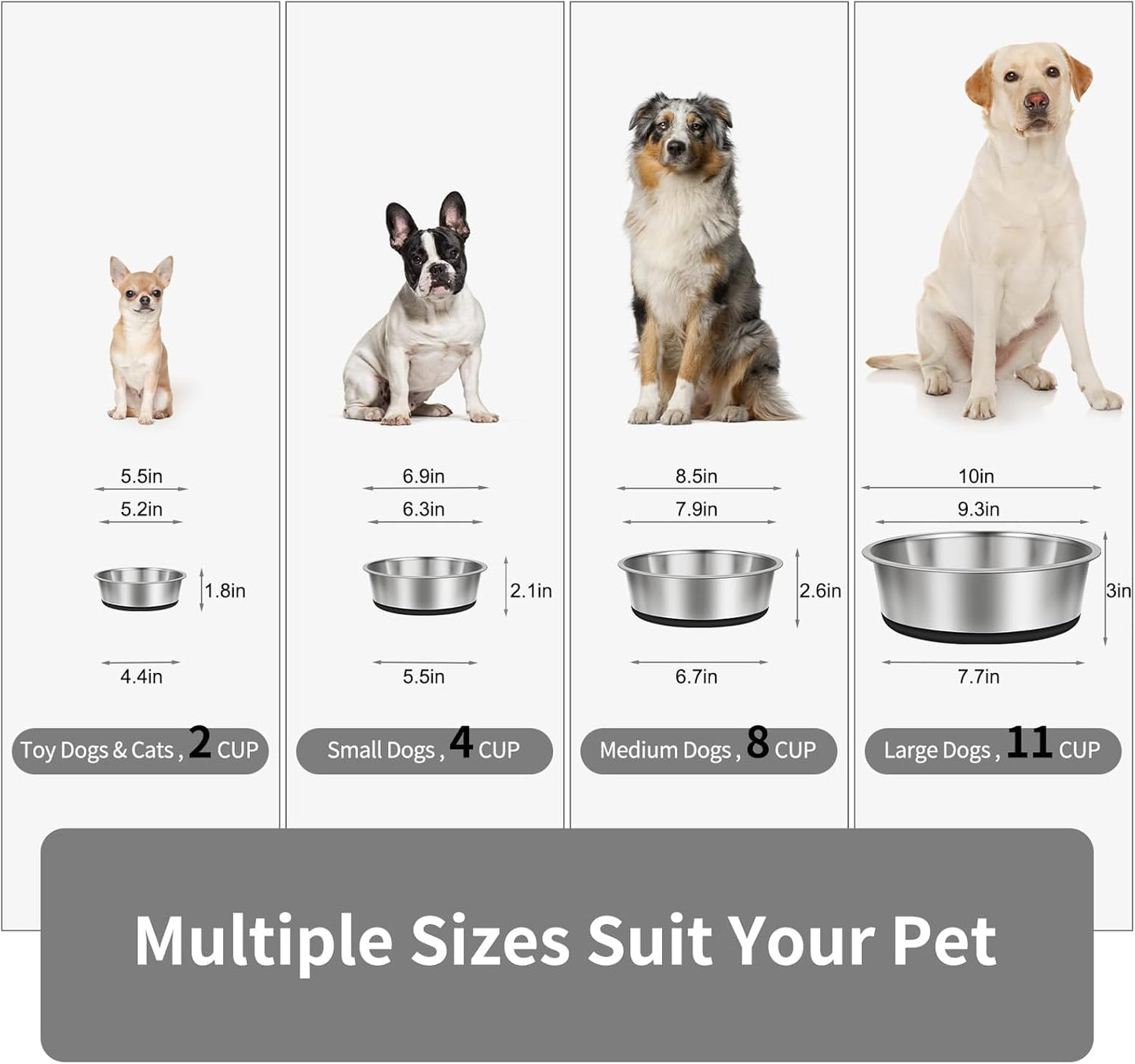 Taglory 4 Cup Stainless Steel Dog Bowls Set of 2 for Food and Water, Silicone Base Anti-Slip, Rust Resistant, Extra Thick Metal Bowls for Small Dogs, 30oz, Black