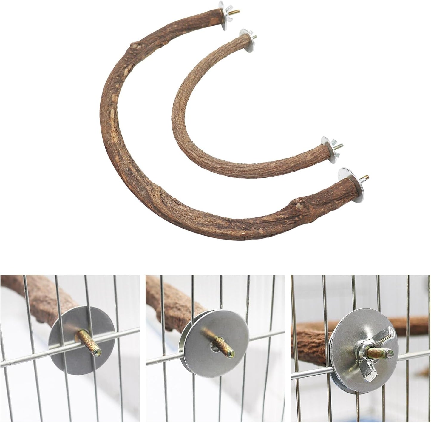 2 Pack Bird Perch Stand, Natural Wood U Shape Parrot Stand Pole, Bird Cage Accessories, Suitable for Small to Medium Birds Parakeets Cockatiels Budgie Lovebirds