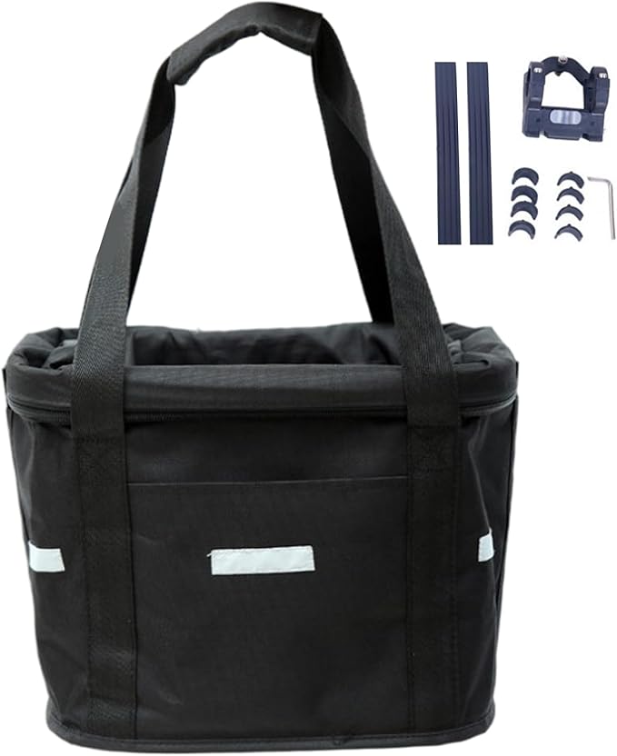 Bike Basket, 10kg Storng Bearing Foldable Bike Front Basket, Removable Dog Carrier for Handlebar, Machine Washable