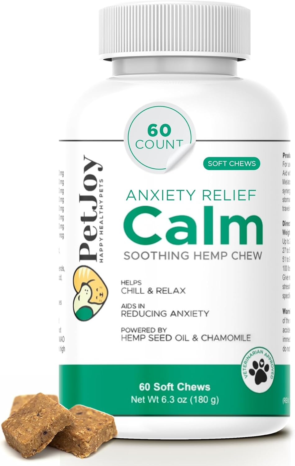 PetJoy Hemp Calming Chews for Dogs Relaxation Separation Anxiety Relief - Hemp Gummies for Calm Dog Sleep Aid for Puppies with Chamomile (60 Bacon Calming Treats)