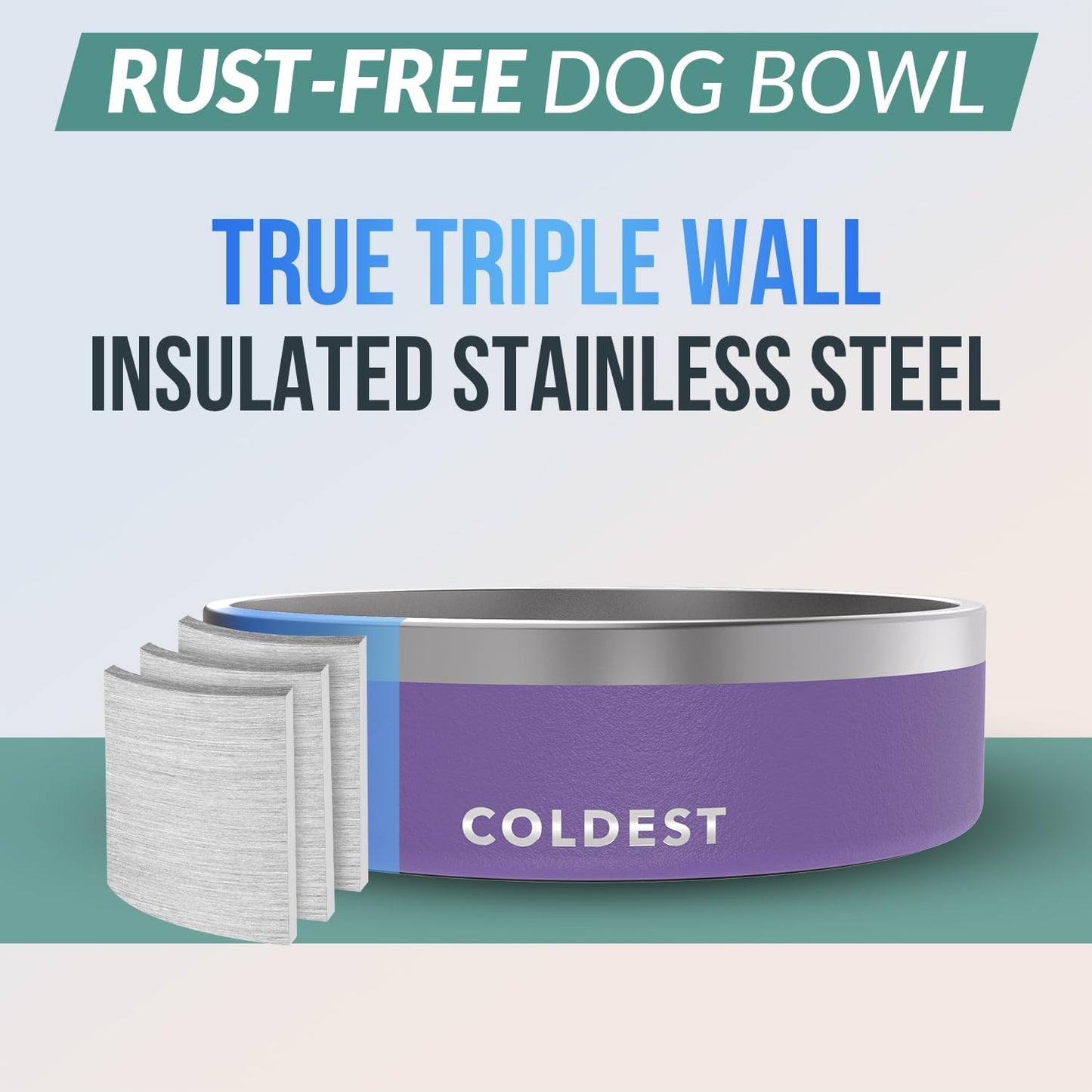 Coldest Dog Bowl - Anti Rust Metal, Non Slip, 3 Layers Insulated Stainless Steel Dog Bowls - Spill Proof & Heavy Duty - Water Bowl for Dogs, Cats & Pets, Dish Washer Safe (42 oz, Galaxy Purple)