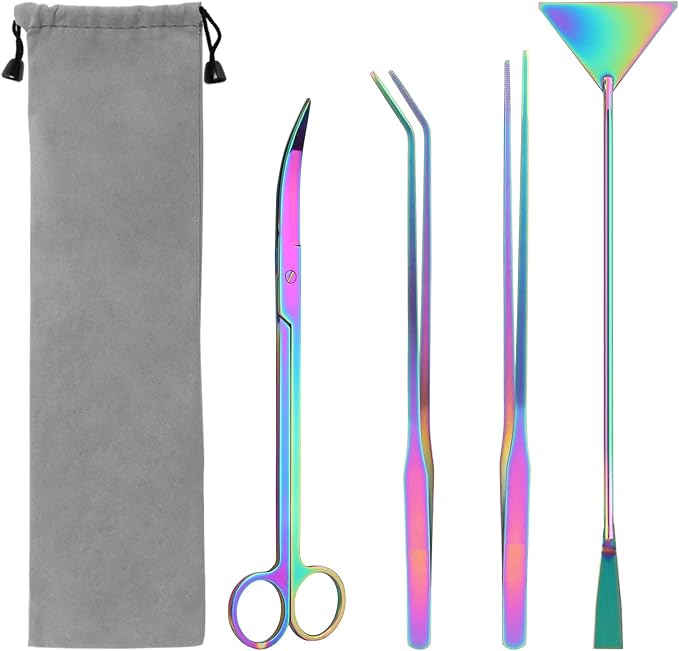 4 in 1 Quarium Aquascape Tools Kits, Anti-Rust Stainless Steel Aquatic Plant Aquascaping Tweezers, Scissors, Spatula for Aquarium Tank Cleaning Fish Tank Aquascape Tools Sets
