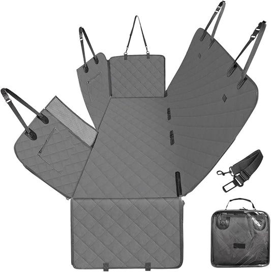 Dog Car Seat Cover for Back Seats 100% Waterproof with Metal Buckle Mesh Window Scratch Proof Heavy Duty Rear Backseat Protector Hammock for Pet, SUV Truck Vehicle Accessories, 54" x 58", Grey