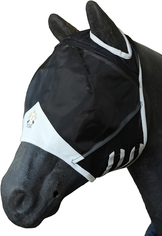 T TEKE Fine Mesh Horse Fly Mask w/No Ears, UV Blocking 3D Eye Visor with Extra Fleece Cushioned Forehead, Protection from Insect Pests