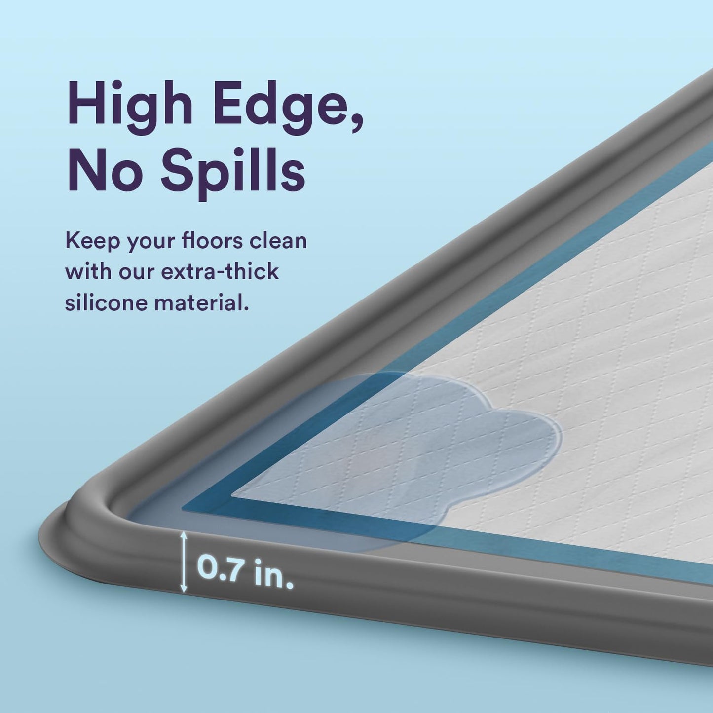 Pee Pad Tray Holder for Dogs - Fits Up to 25 x 25 in. Square Potty Training Pads No Spill Raised Lip High Edge Silicone Mat, Extra Thick and Non-Slip for Indoor Floor Protection (Large, Grey) | eenk