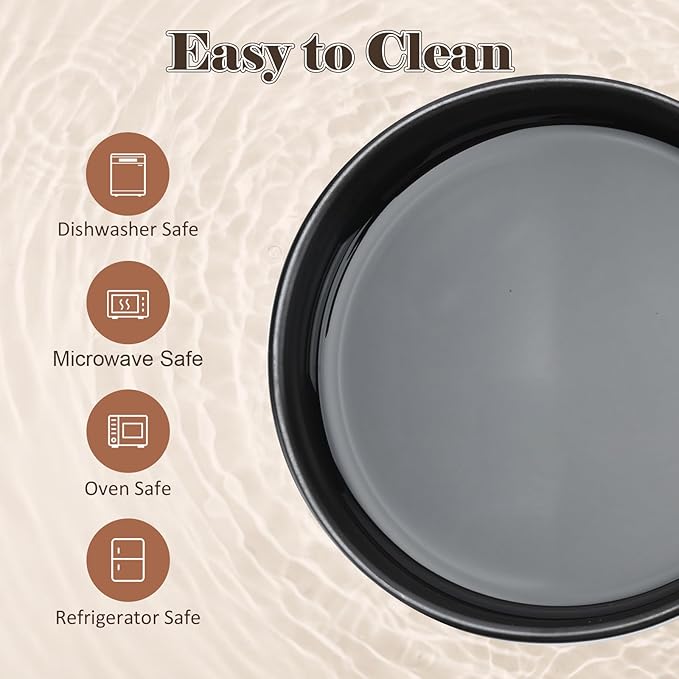 SPUNKYJUNKY Raised Ceramic Dog Bowls Set with Non-Slip Acacia Wood Stand for Medium Sized Dog(42.27 OZ, Black)