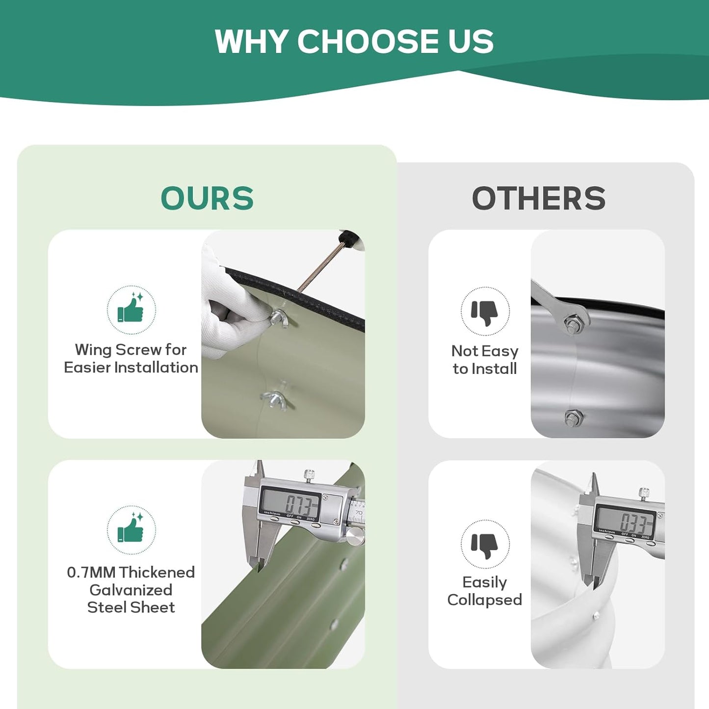 Galvanized Raised Garden Bed - 4×2×1ft (2 Packs) Planter Raised Beds for Gardening | Oval Metal Garden Planter Box with Safety Edging and Gloves for Vegetables Fruits and Flower OliveGreen