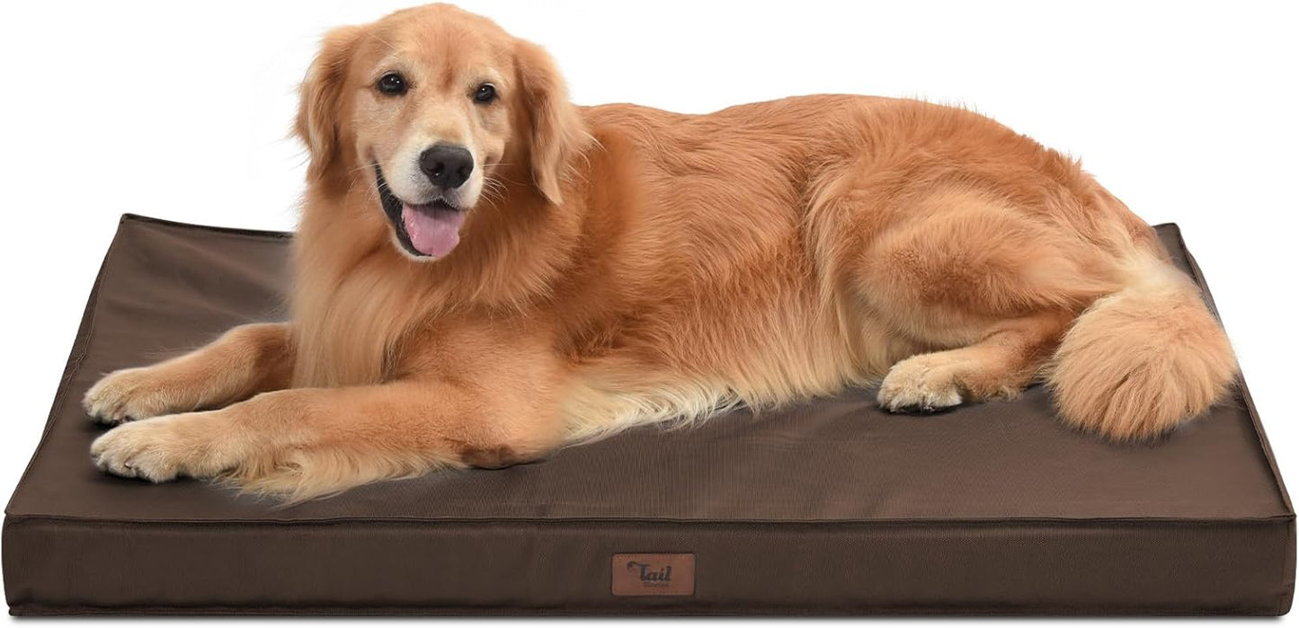 Outdoor All Weather XL Dog Bed, Waterproof Dog Bed for Extra Large Dogs, Orthopedic Egg Foam Pet Bed with Removable Washable Oxford Cooling Cover, Brown