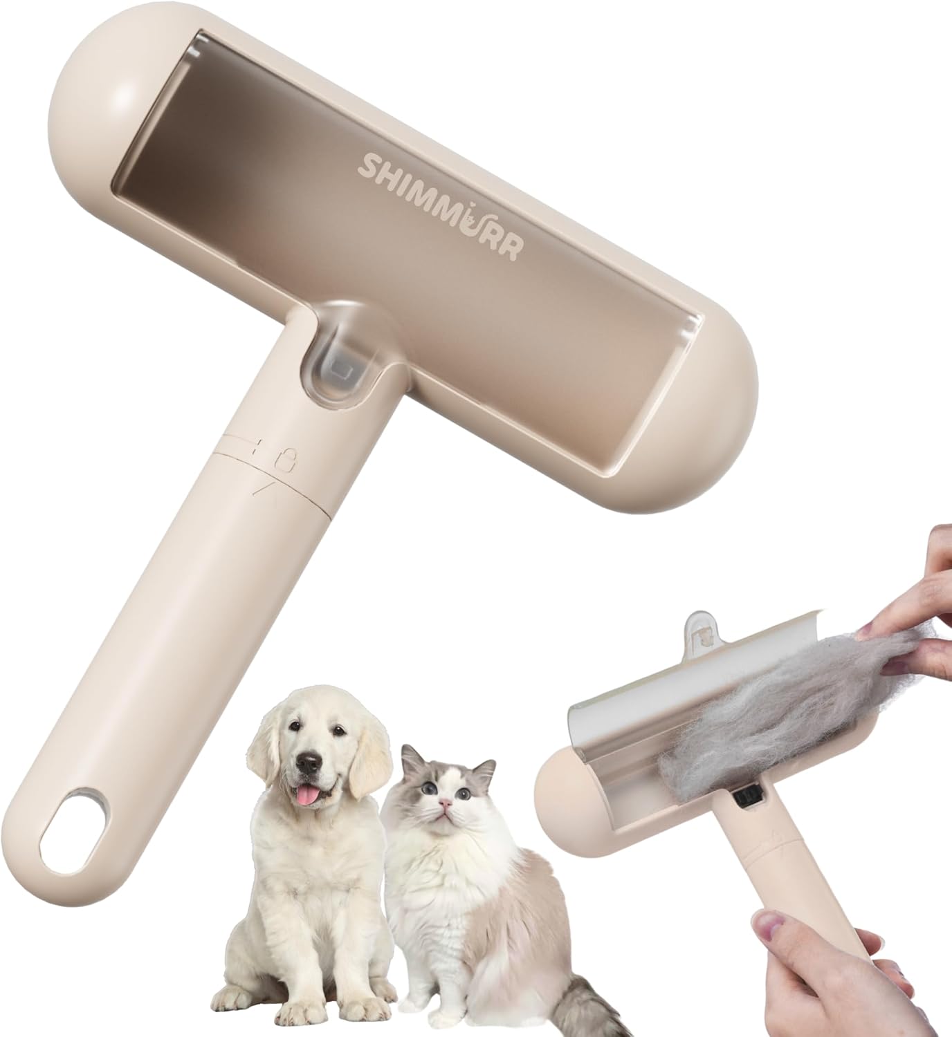 Reusable Pet Hair Remover - Lint Roller for Dog & Cat Fur - for Furniture, Carpet, Clothing - Detachable Handle (Apricot (Light Beige))