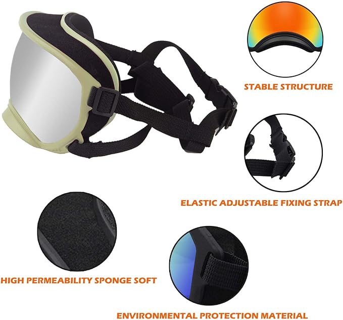 Medium Dog Sunglasses with Adjustable Strap UV Protection, Winproof Dog Puppy Sunglasses, Suitable for Medium Dog Pet Glasses, Dogs Eyes Protection,Soft Dog Goggles