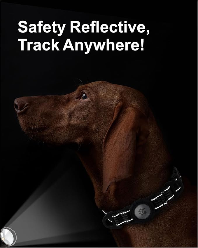 TagME Airtag Dog Collar,Waterproof Reflective Pet Collar with Airtag Holder,Soft Padded and Double D-Rings for Extra Large Dogs,Black