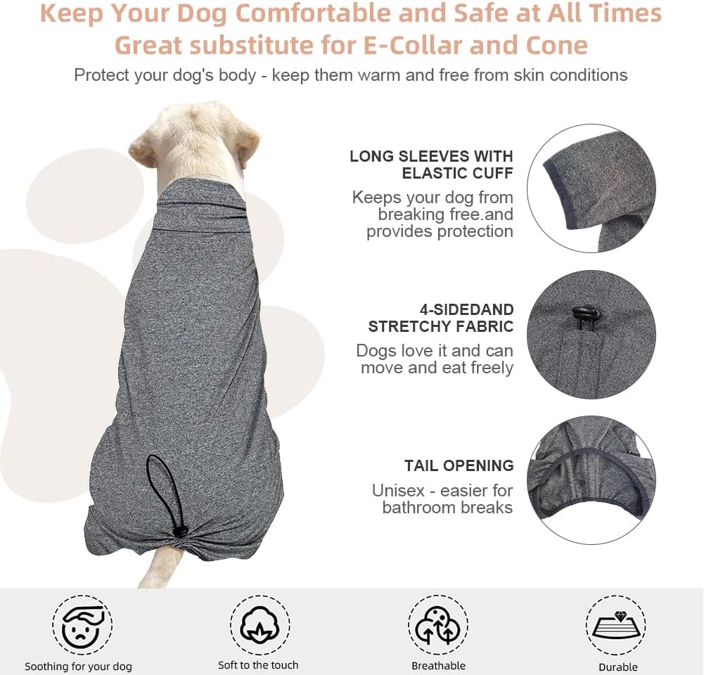 Dog Pyjamas PJS Sweater Clothes and Home Clothing Suitable for Medium to Large Breeds of Dogs, Dog Neutering Suits, Extra-Large Stretch Fabric, Four-Legged Clothes(Thin Forid Gray, 5XL)