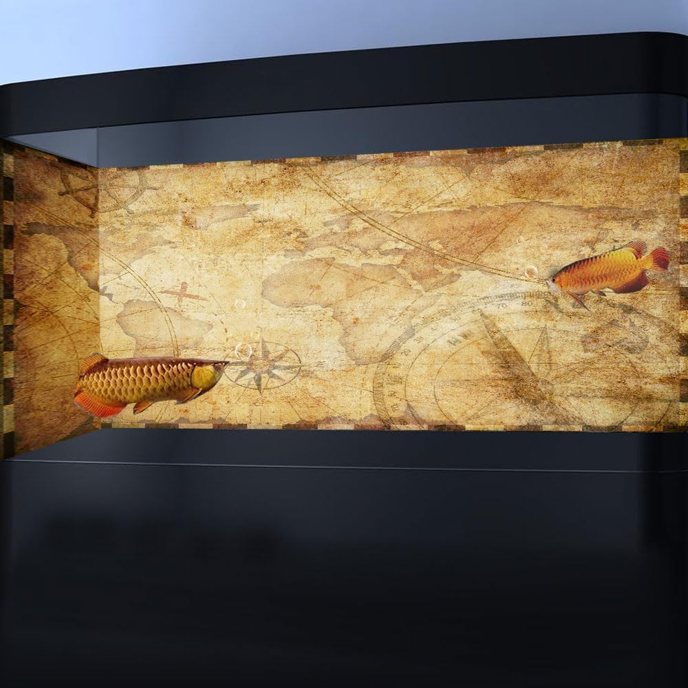 72X16IN Retro Old Travel World Map Terrarium Background, Art Parchment Pirate Treasure Map Reptile Habitat Background with 10EVA Double-Sided Tape