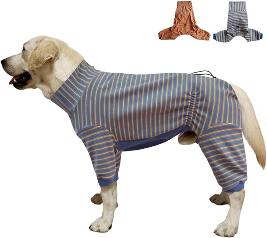 Dog Pyjamas PJS Sweater Clothes and Home Clothing Suitable for Large to Giant Breeds of Dogs, Dog Surgery Recovery Suit, Extra-Large Stretch Fabric, Four-Legged (Thickened Blue Stripes, 6XL)