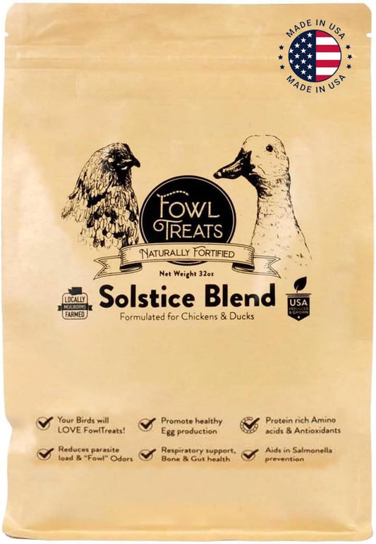 Naturally Fortified Treats – Protein Rich Supplement Suitable for Chickens, Hens and Ducks, Hand Mixed with USA Grown Ingredients – Solstice Blend – 32oz