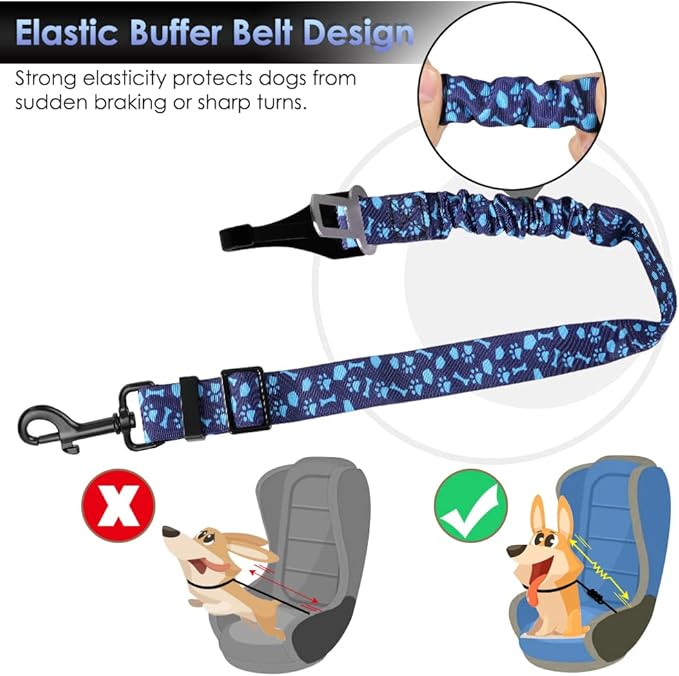 SlowTon Dog Seat Belt, Adjustable Dog Safety Belt Leash, 2 in 1 Latch Bar Attachment Dogs Car Seatbelt with Elastic Nylon Bungee Buffer, Reflective Nylon Belt Tether (BL,35.5in)