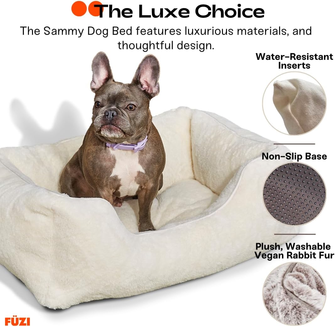 FUZI Luxury Aesthetic Dog Bed for Medium Dogs with Washable Cover, Pet Couch, Pet Bed with Sides, Non-Slip Bottom, Soft and Durable Calming Dog Bed, Faux Rabbit Fur, Medium 31.75x23.6x9.5 Soft White