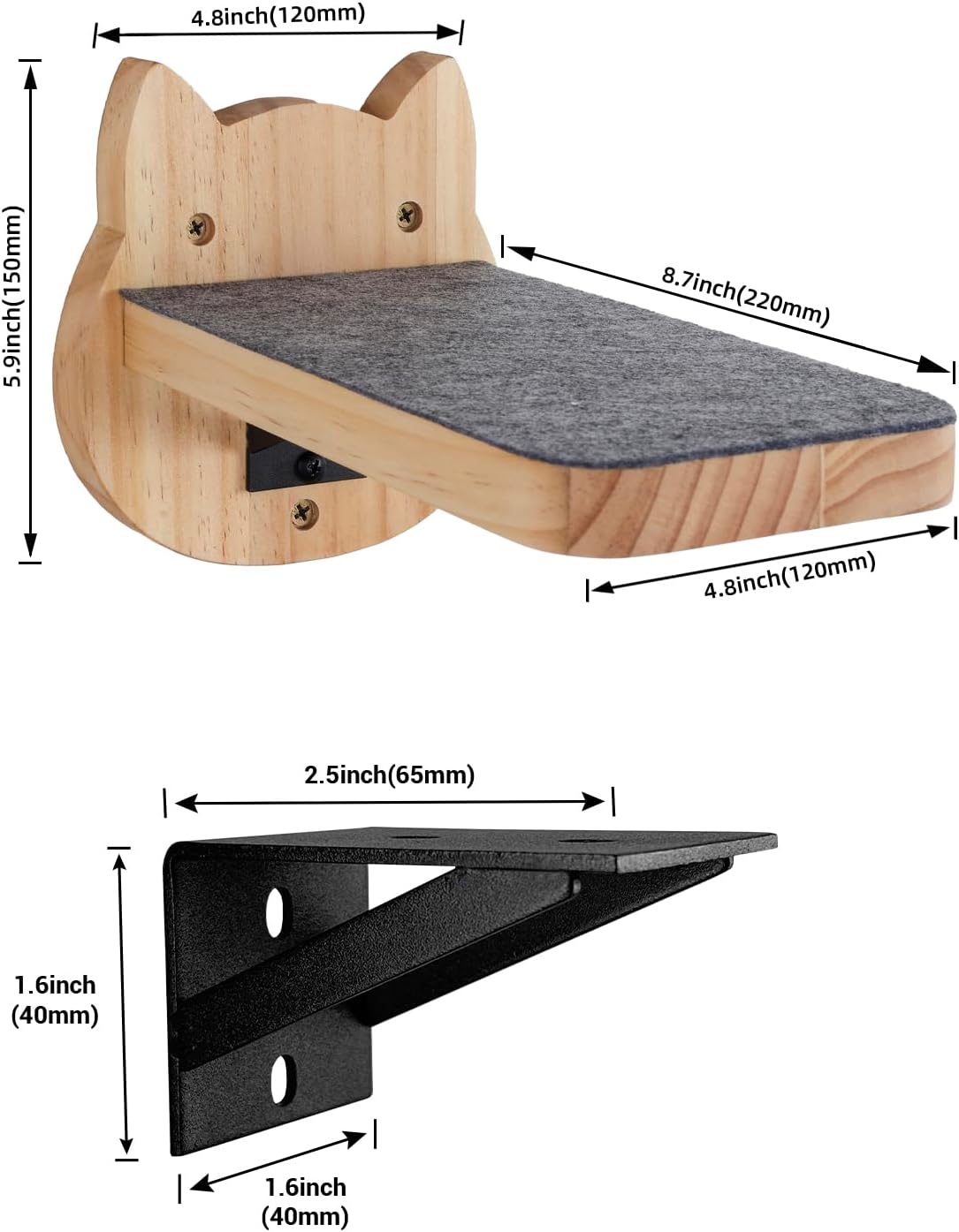 ESPETS Natural Solid Wood Cat Wall Floating Steps Set of 3 - Wall Mounted Wooden Cat Climbing Shelves and Perches, Kittty Stairs Ladder - Easy Install, Holds up 30lbs